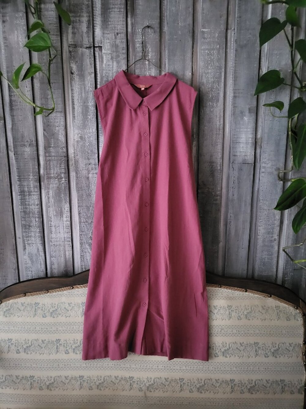 Pink Mauve Sleeveless Button Down Midi Shirt Dress Cotton XL NWOT